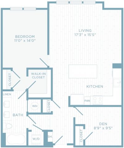 A1R floor plan, 1 bedroom, 1 bathroom with den