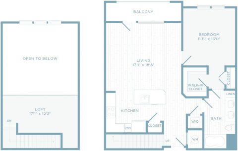 A1V floor plan, 1 bedroom, 1 bathroom