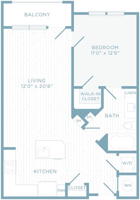 A1I floor plan, 1 bedroom, 1 bathroom