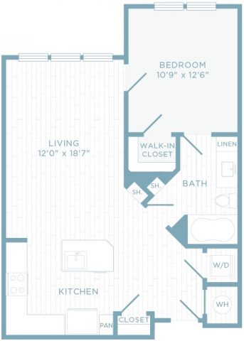 A1C floor plan, 1 bedroom, 1 bathroom