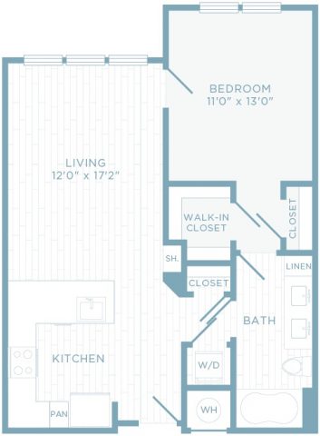 A1A floor plan, 1 bedroom, 1 bathroom
