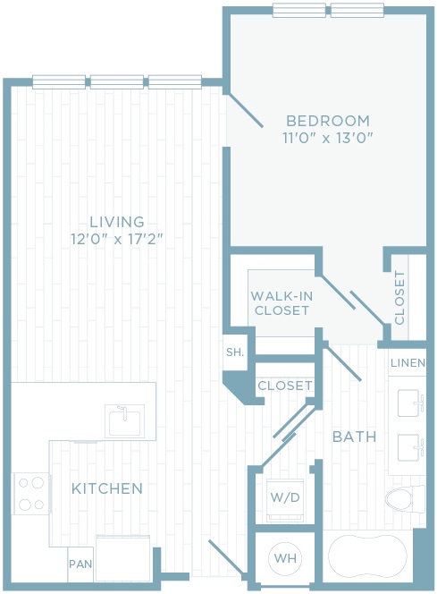 A1A floor plan, 1 bedroom, 1 bathroom