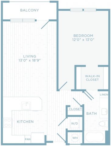 A1M floor plan, 1 bedroom, 1 bathroom