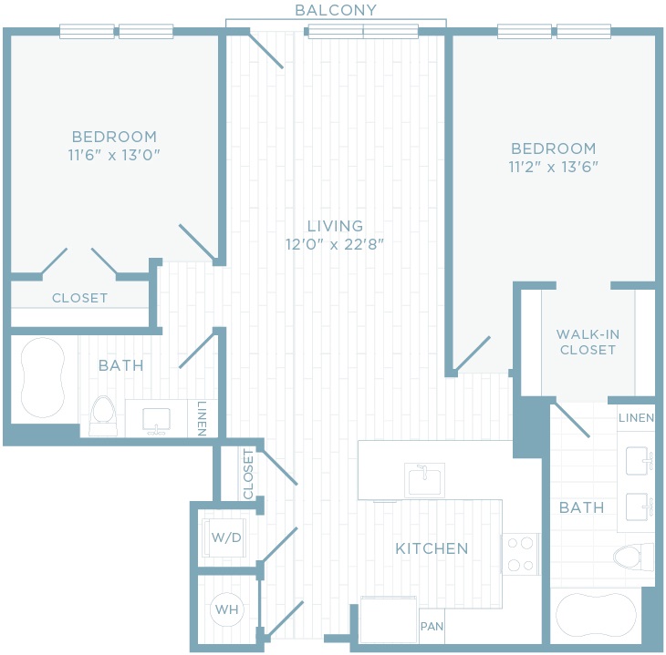 B2F floor plan, 2 bedroom, 2 bathroom