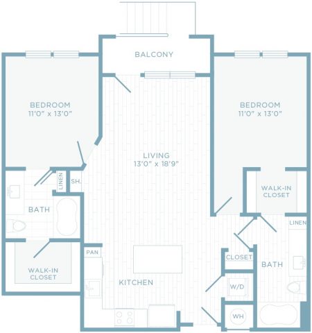 B2C floor plan, 2 bedroom, 2 bathroom