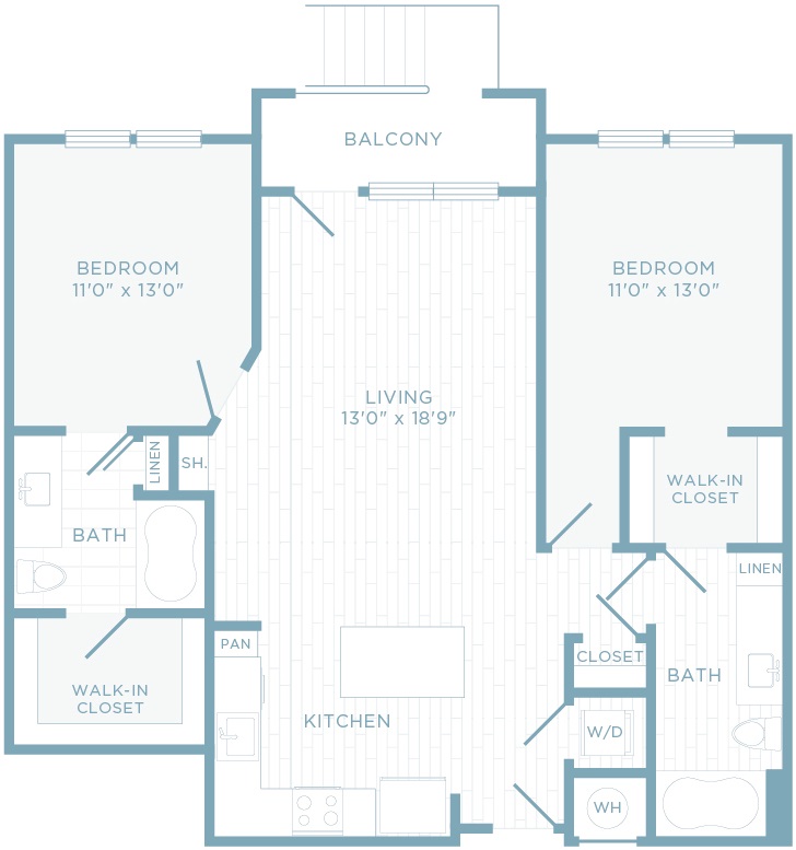B2C floor plan, 2 bedroom, 2 bathroom