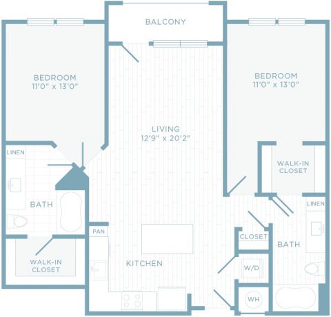 B2G floor plan, 2 bedroom, 2 bathroom