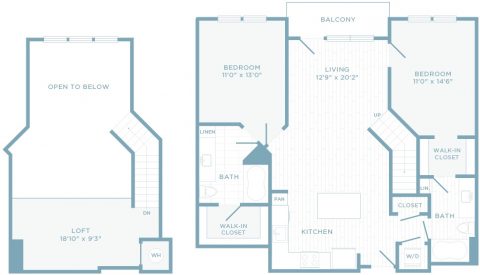B2U floor plan, 2 bedroom, 2 bathroom