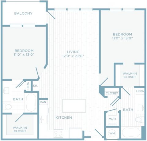 B2I floor plan, 2 bedroom, 2 bathroom