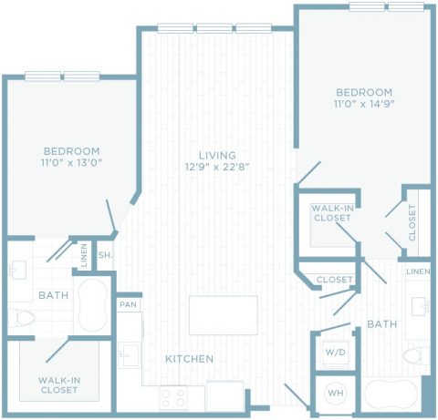 B2K floor plan, 2 bedroom, 2 bathroom