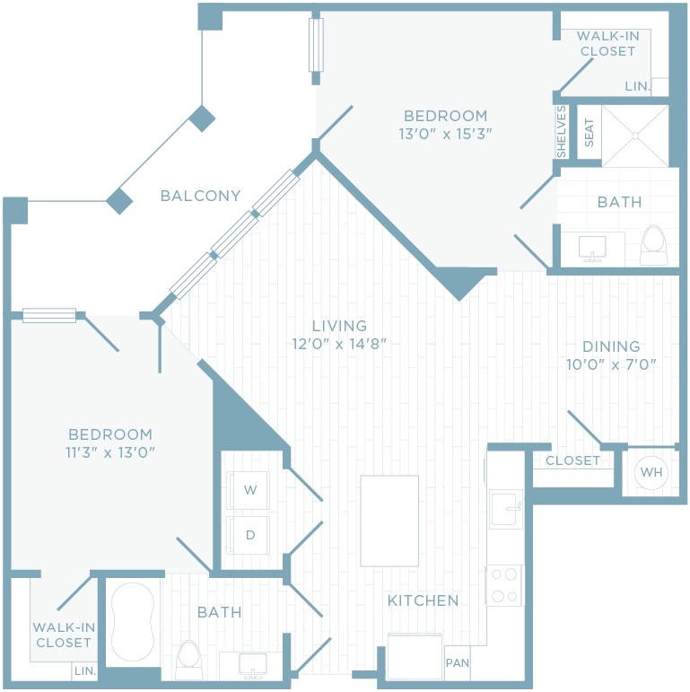 B2D floor plan, 2 bedroom, 2 bathroom