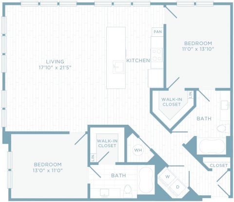 B2R floor plan, 2 bedroom, 2 bathroom