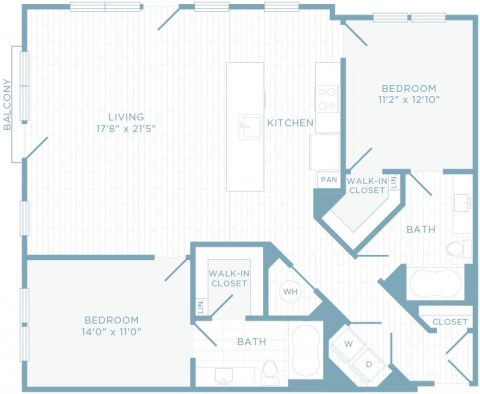 B2S floor plan, 2 bedroom, 2 bathroom