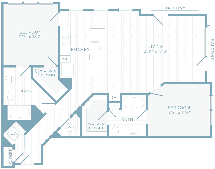 B2Q floor plan, 2 bedroom, 2 bathroom