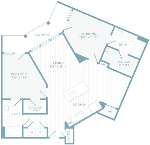 B2N floor plan, 2 bedroom, 2 bathroom