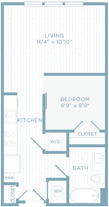 S1A floor plan, 1 bedroom, 1 bathroom