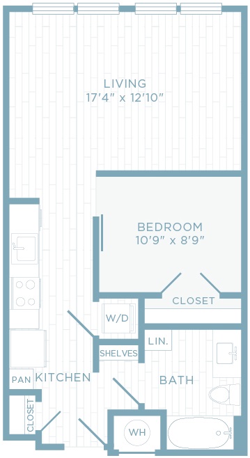 S1E floor plan, 1 bedroom, 1 bathroom